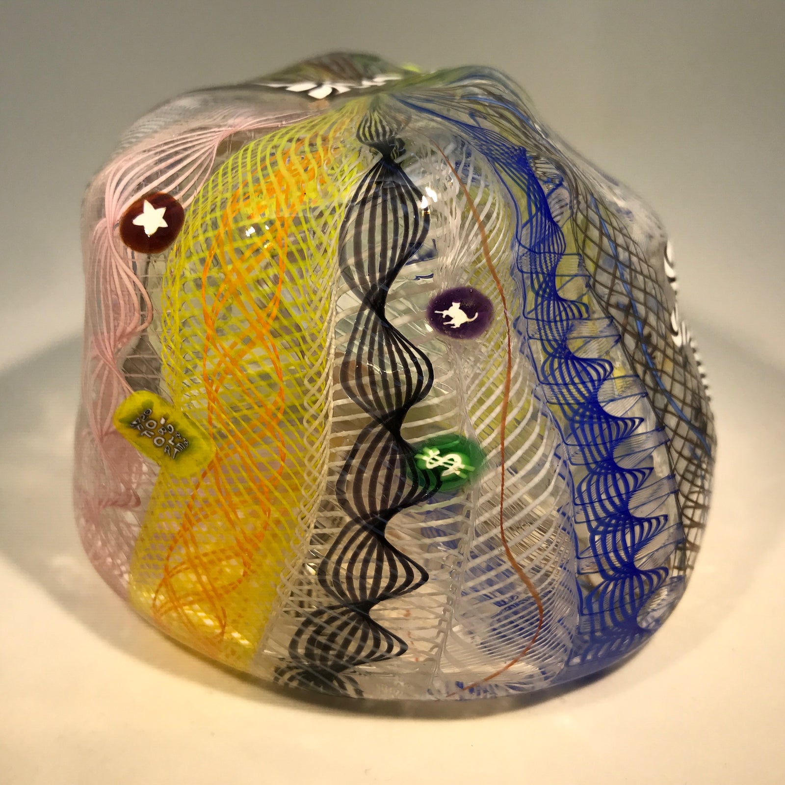 Rare Ro Purser & Richard Marquis Noble Effort Art Glass Paperweight Murrini & Latticino