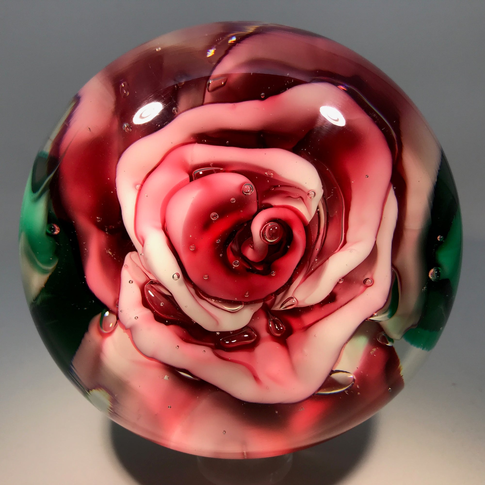 Huge Vintage Murano Crimp Rose Style Art Glass Paperweight