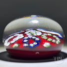 Unknown Antique European Glass Art Paperweight Patterned Complex Millefiori on Opaque Red Ground