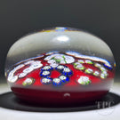 Unknown Antique European Glass Art Paperweight Patterned Complex Millefiori on Opaque Red Ground