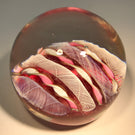 Vintage Murano Art Glass Paperweight Parallel Pink Ribbon and latticino