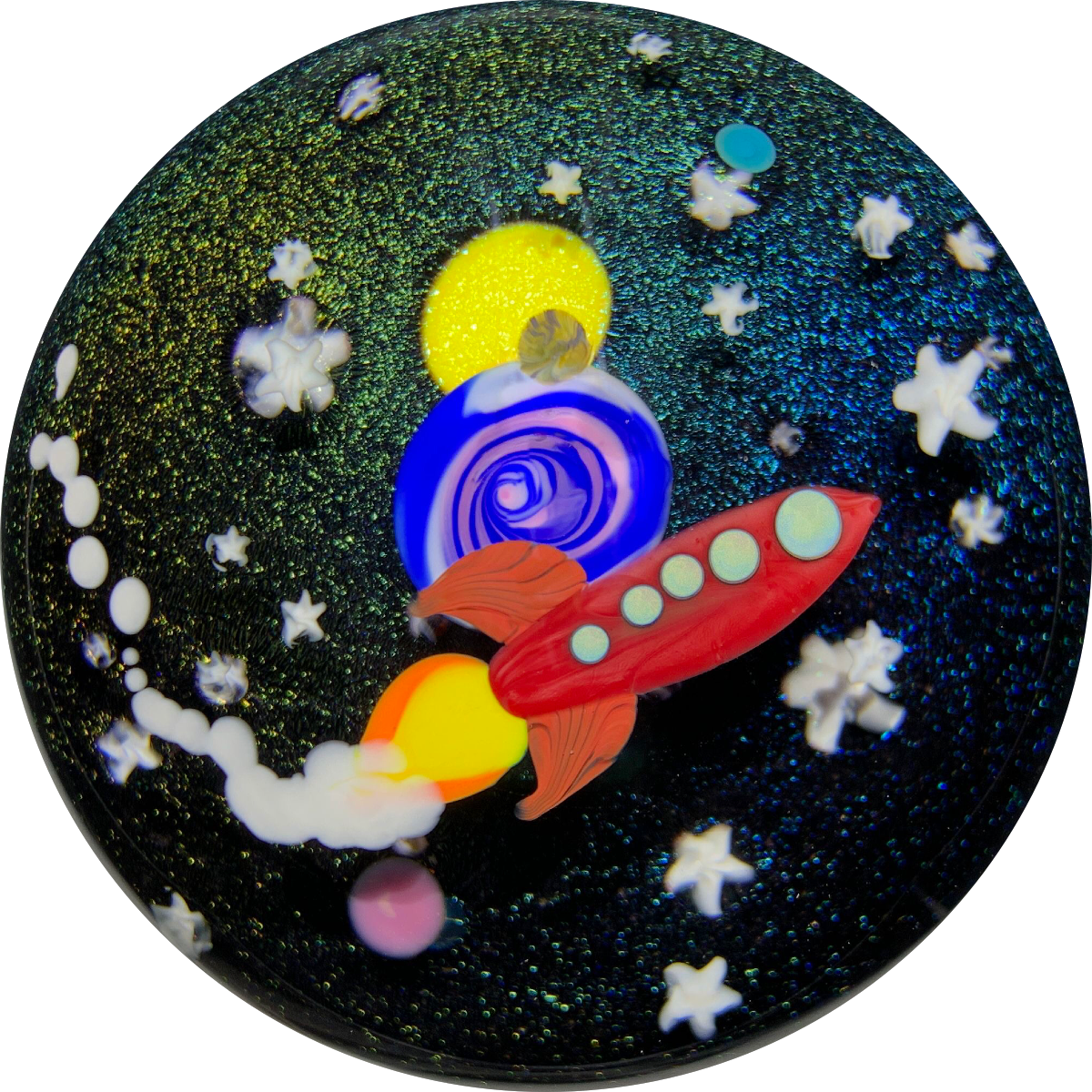Mayauel Ward 2019 Compound Torchwork Buck Rogers Space Ship, w/ Planets & Stars On Dichroic Ground