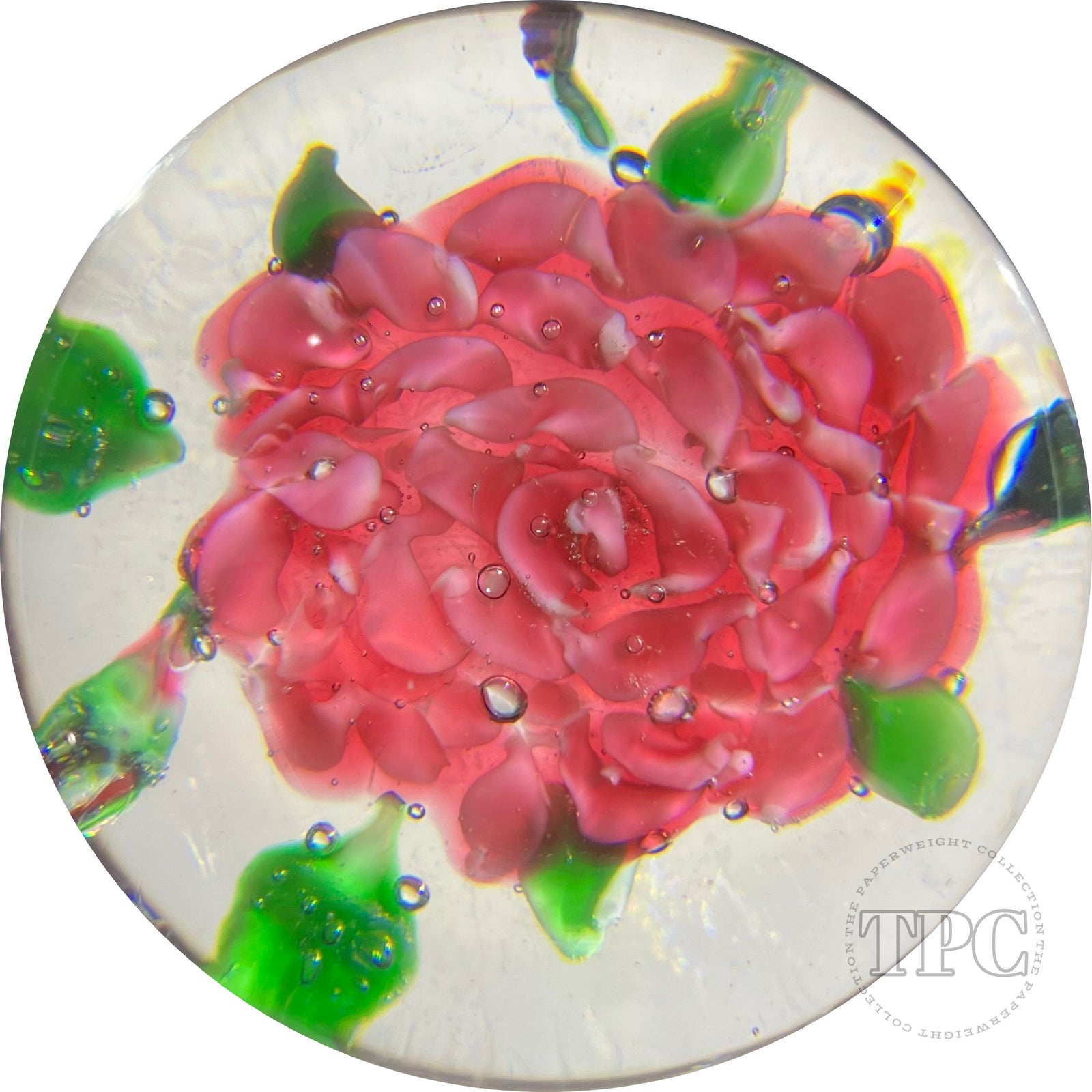 Rare Antique Union Glass Company Art Glass Paperweight Lampwork Red Rose Blossom & Three Buds