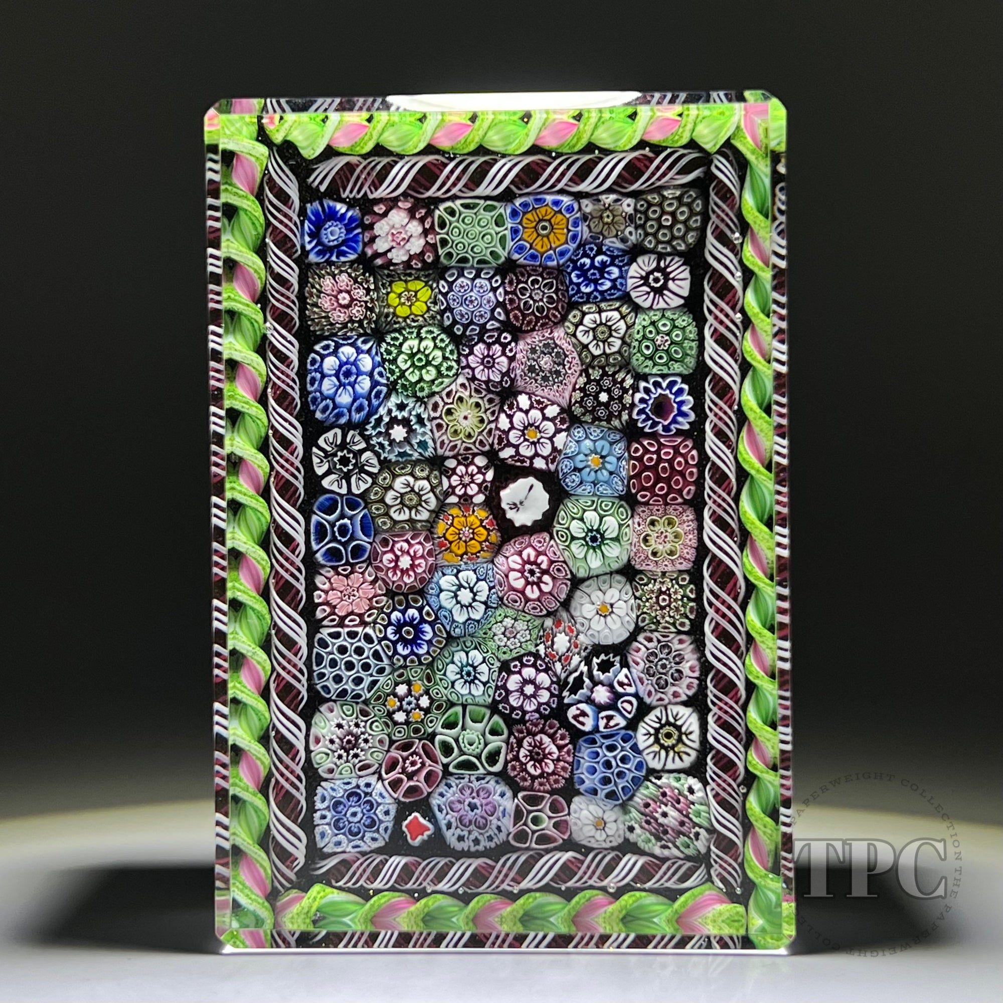 Tomasz Gondek 2022 Glass Art Paperweight Faceted Rectangular Closepack Complex Millefiori Plaque with Butterfly