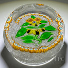 LE Perthshire Paperweights 1971B Glass Art paperweight Faceted Flamework Yellow Pansy With Millefiori Garland