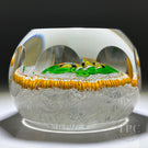 LE Perthshire Paperweights 1971B Glass Art paperweight Faceted Flamework Yellow Pansy With Millefiori Garland