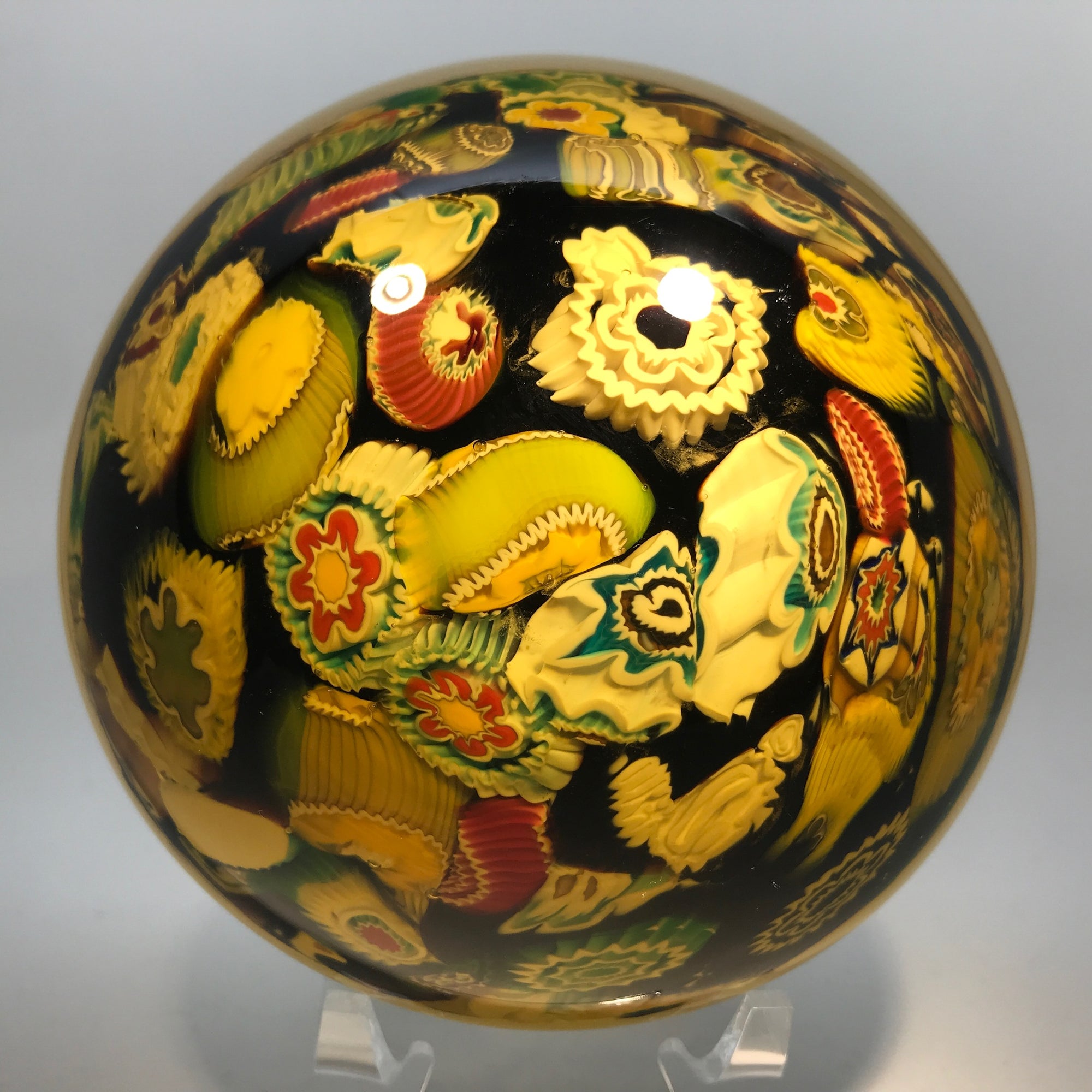 Huge 4-1/2" Vintage Murano Art Glass Paperweight Millefiori Scramble