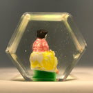 Rare Early Chinese Art Glass Paperweight Hand-Painted Sulphide Seated Monk