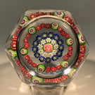 Antique Clichy Faceted Art Glass Paperweight Concentric Millefiori with Rose Cane