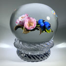 Signed Victor Trabucco Art Glass Paperweight Lampwork Blueberry Flower Piedouche