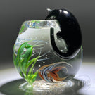 Signed Steven Corriea Glass Art Paperweight Torchwork Black Cat with Fishbowl