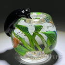 Signed Steven Corriea Glass Art Paperweight Torchwork Black Cat with Fishbowl