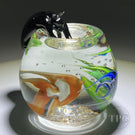 Signed Steven Corriea Glass Art Paperweight Torchwork Black Cat with Fishbowl