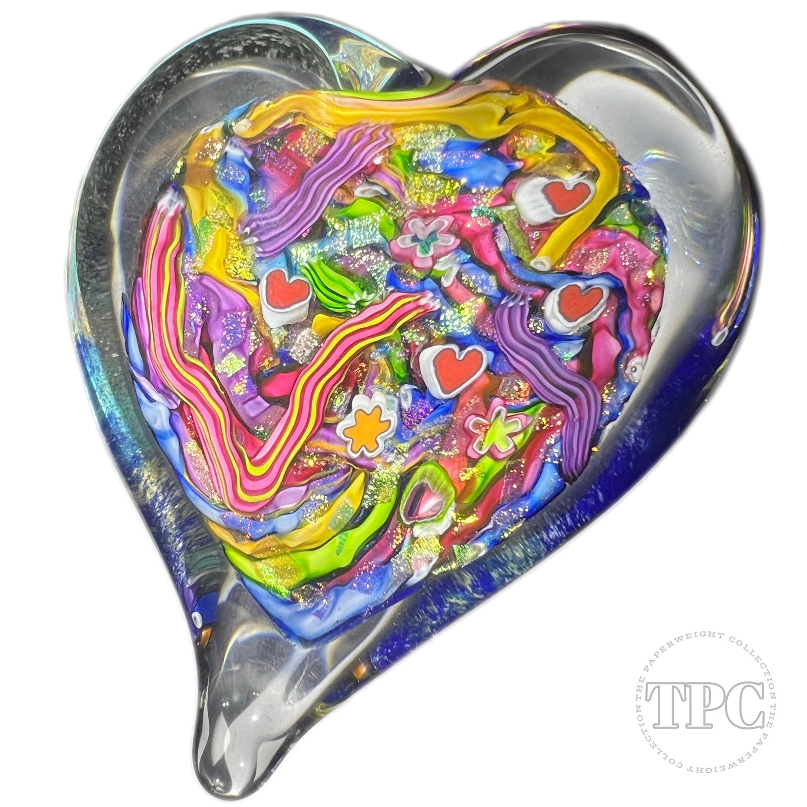 Signed Doug Sweet Glass Art Paperweight Dichroic Colorful Millefiori Heart