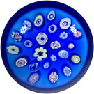 Vintage Pairpoint Art Glass Paperweight Spaced Complex Millefiori on Blue Ground