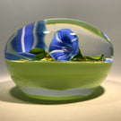 Signed Paul Stankard Art Glass Paperweight Lampwork Morning Glories on Green