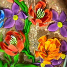 Early Ken Rosenfeld 1990 Glass Art Paperweight Flamework Floral Bouquet on Sand Ground
