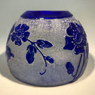 Antique Val St. Lambert Art Glass Paperweight Floral Engraved Blue Overlay