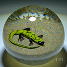 Signed Harold Hacker Glass Art Paperweight Flamework Mottled Yellow Lizard