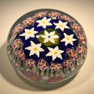 Early Murano Art Glass Paperweight Concentric Millefiori With Rose Canes