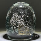 Alison Ruzsa 2015 Glass Art Sculpture Hand-Painted Enamels Cabin in the Woods & Falling Snow