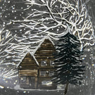 Alison Ruzsa 2015 Glass Art Sculpture Hand-Painted Enamels Cabin in the Woods & Falling Snow