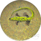 Signed Harold Hacker Glass Art Paperweight Flamework Mottled Yellow Lizard