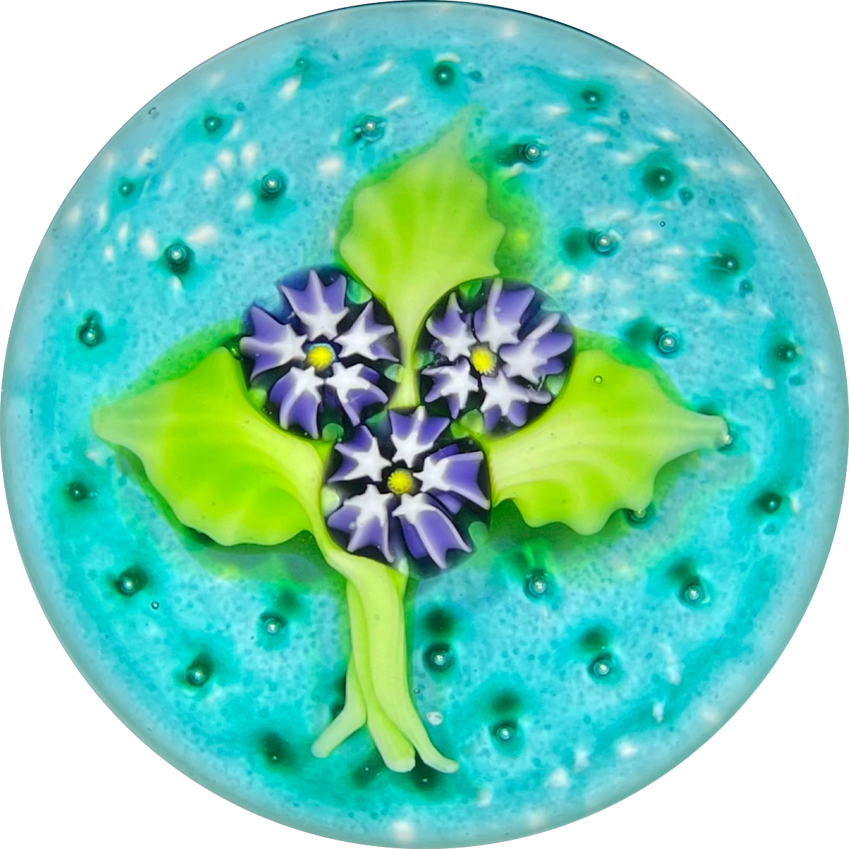 Signed Chris Sherwin 2019 Miniature Millefiori Nosegay on Teal Bubble Grid Ground