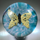 Rare Vintage Charles Degenhart Art Glass Paperweight Encased Yellow Butterfly