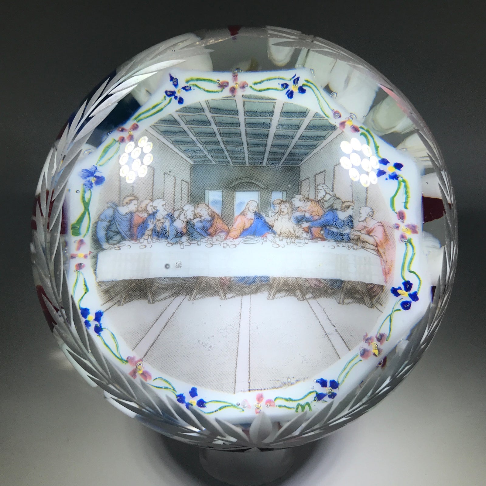 Vintage Thomas Mosser Art Glass Paperweight Encased The Last Supper Plaque