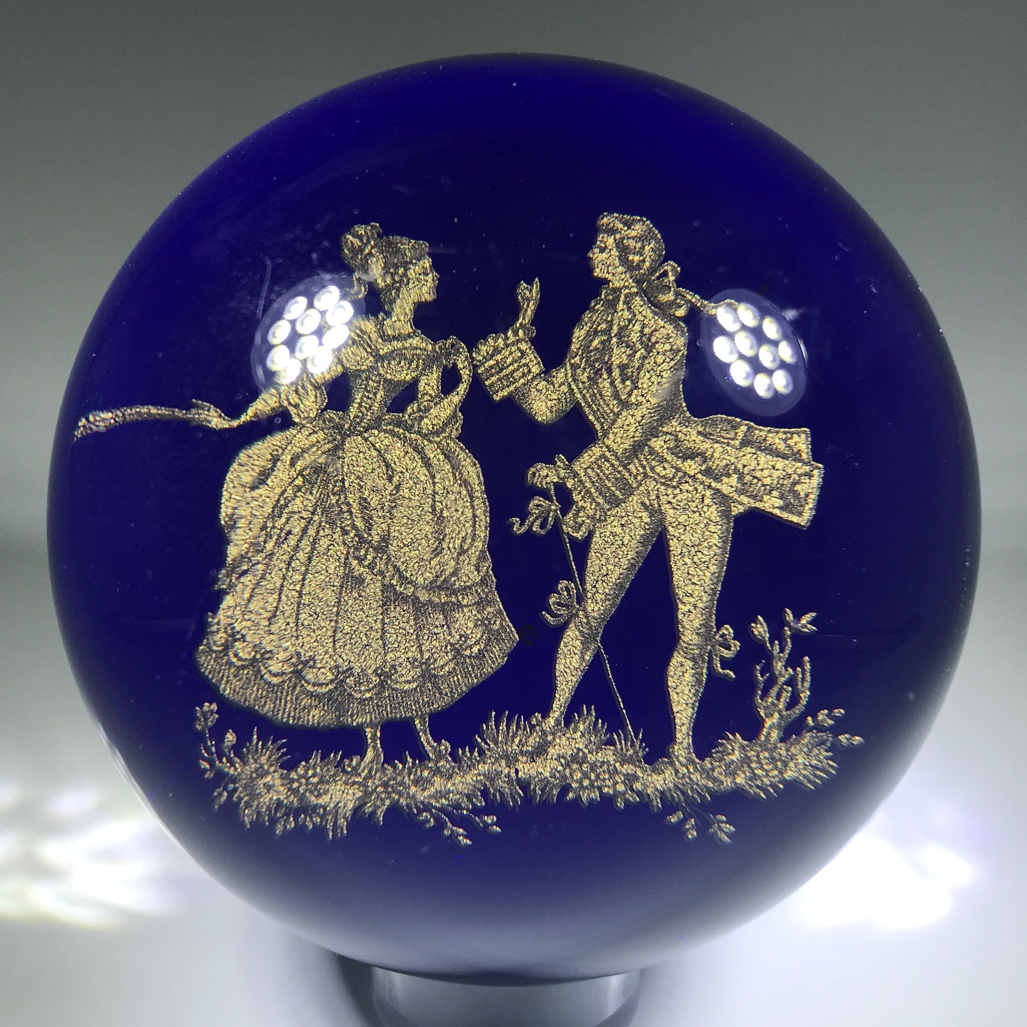 Vintage Murano Art Glass Paperweight Foil Appliqué Victorian Gentleman & Lady