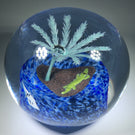 Vintage Fred Wilkerson Art Glass Frit Paperweight Crocodile Island w/ Palm Tree