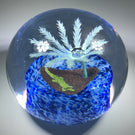 Vintage Fred Wilkerson Art Glass Frit Paperweight Crocodile Island w/ Palm Tree