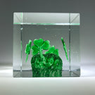 Unknown Maker Art Glass Block Paperweight Lampwork Shamrock Cube