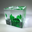 Unknown Maker Art Glass Block Paperweight Lampwork Shamrock Cube