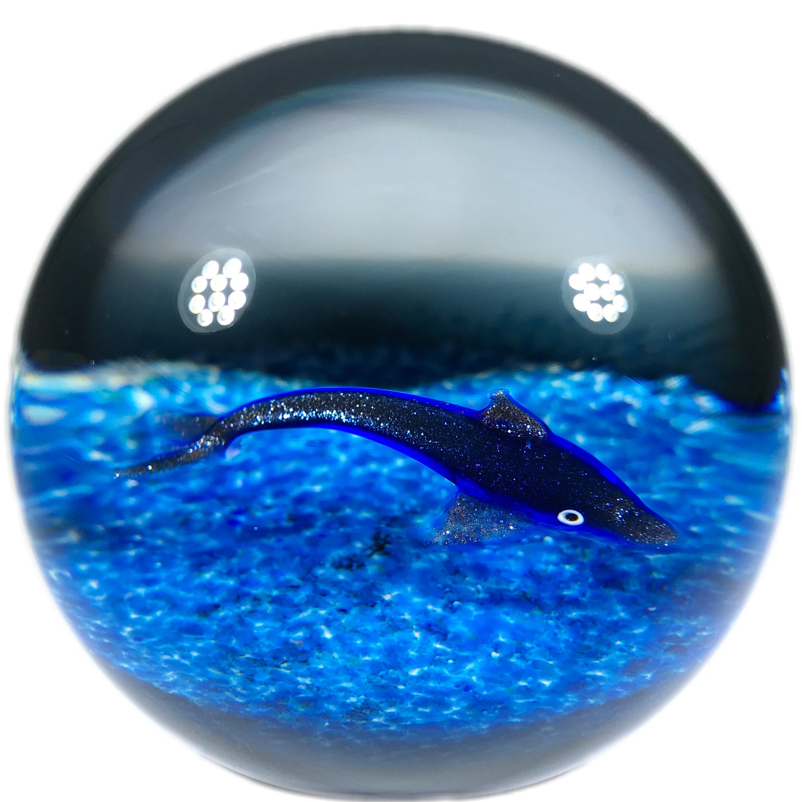 William Manson Caithness Art Glass Paperweight Lampwork Blue Aventurine Dolphin