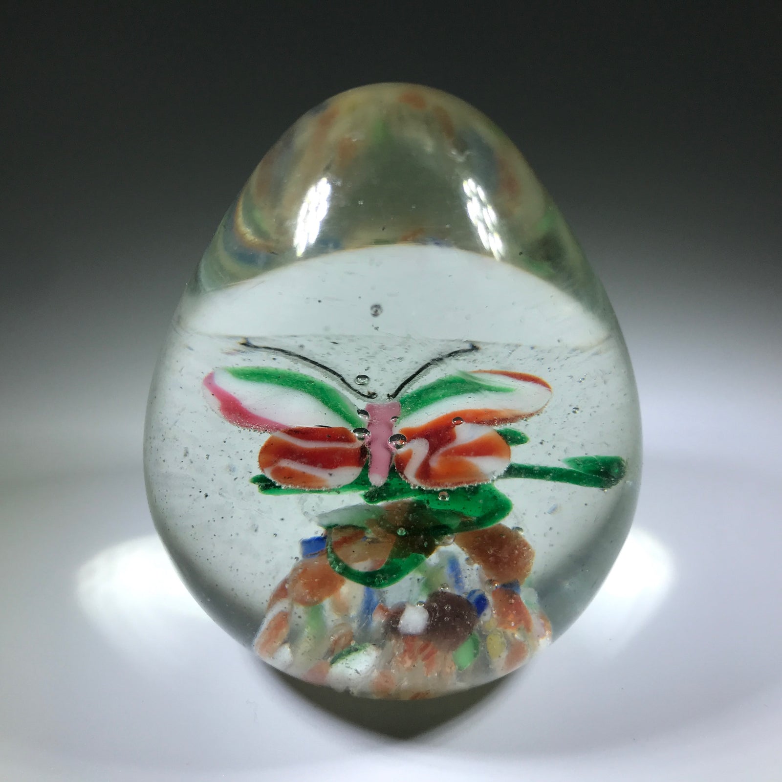 Early 20th Century Chinese Art Glass Egg Paperweight Lampwork Butterfly