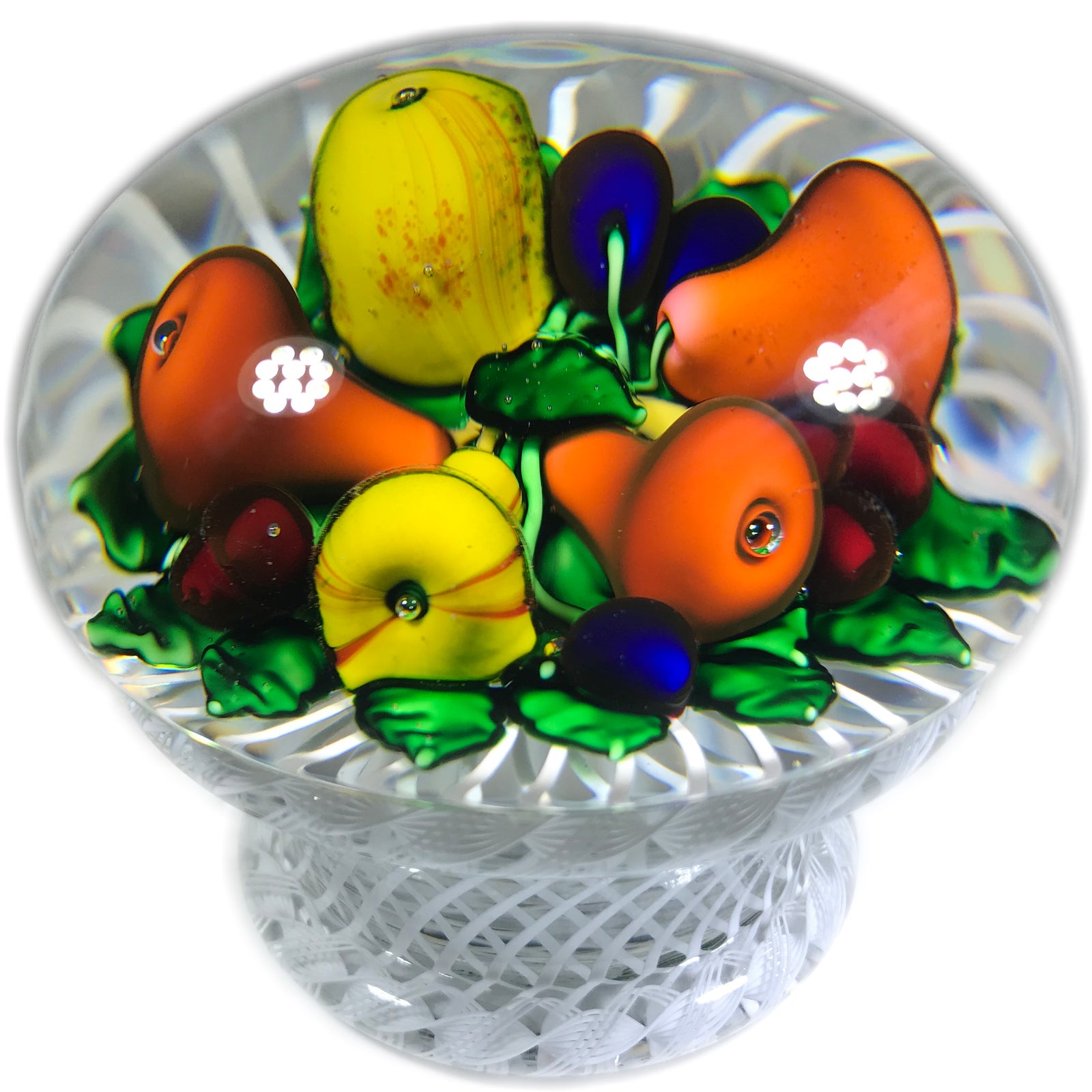 Limited Edition Saint Louis Art Glass Paperweight Lampwork Basket of Fruit Piedouche