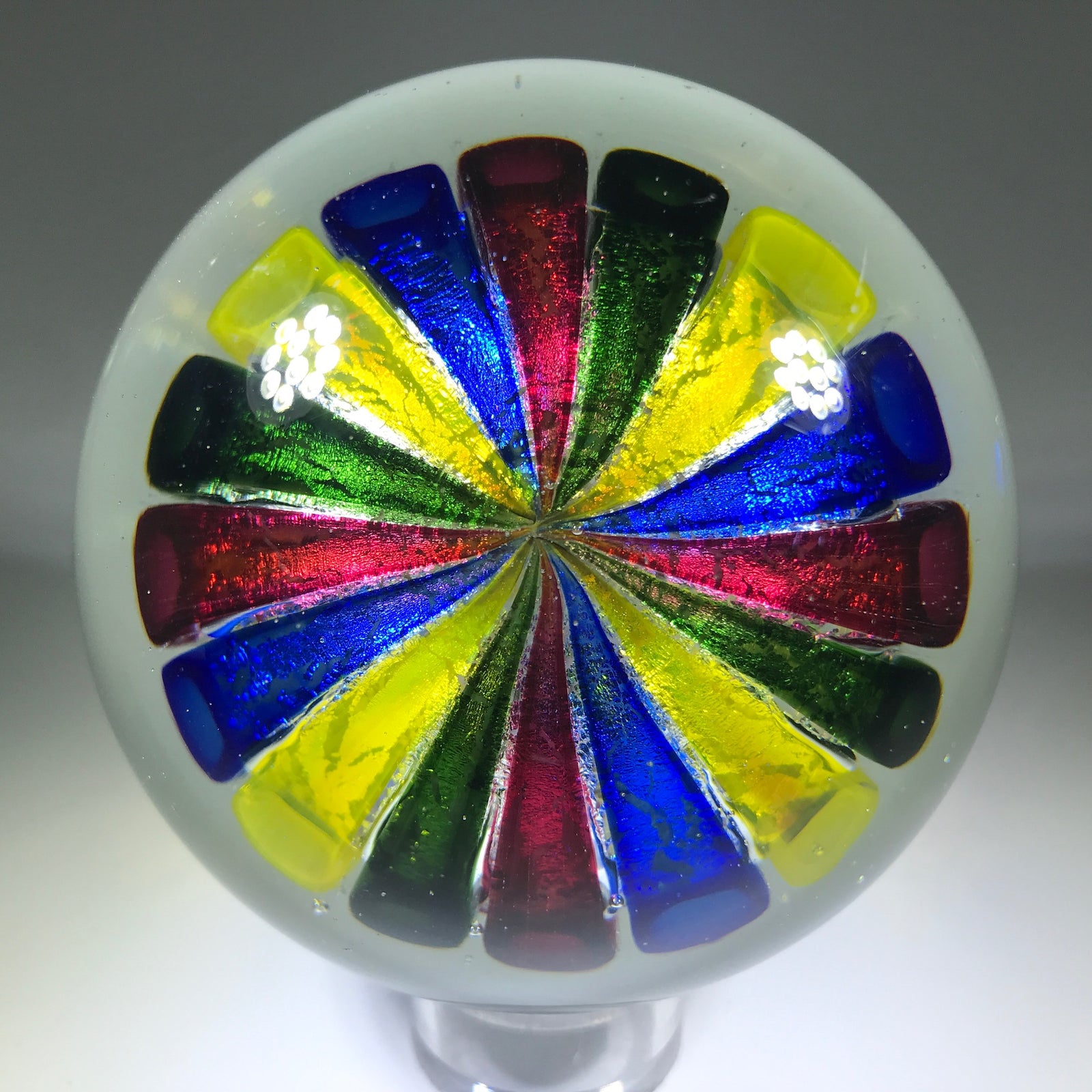 Vintage Murano Art Glass Paperweight Colorful Metallic Crown