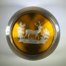 Antique Baccarat/Bohemian Art Glass Paperweight Engraved Amber Flash Stag