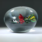 Signed Rick Ayotte Art Glass Paperweight Lampwork Hummingbird Feeding at Red Blossoms