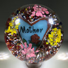 Vintage Degenhart Art Glass Paperweight "Mother" Rose Painted Heart Plaque