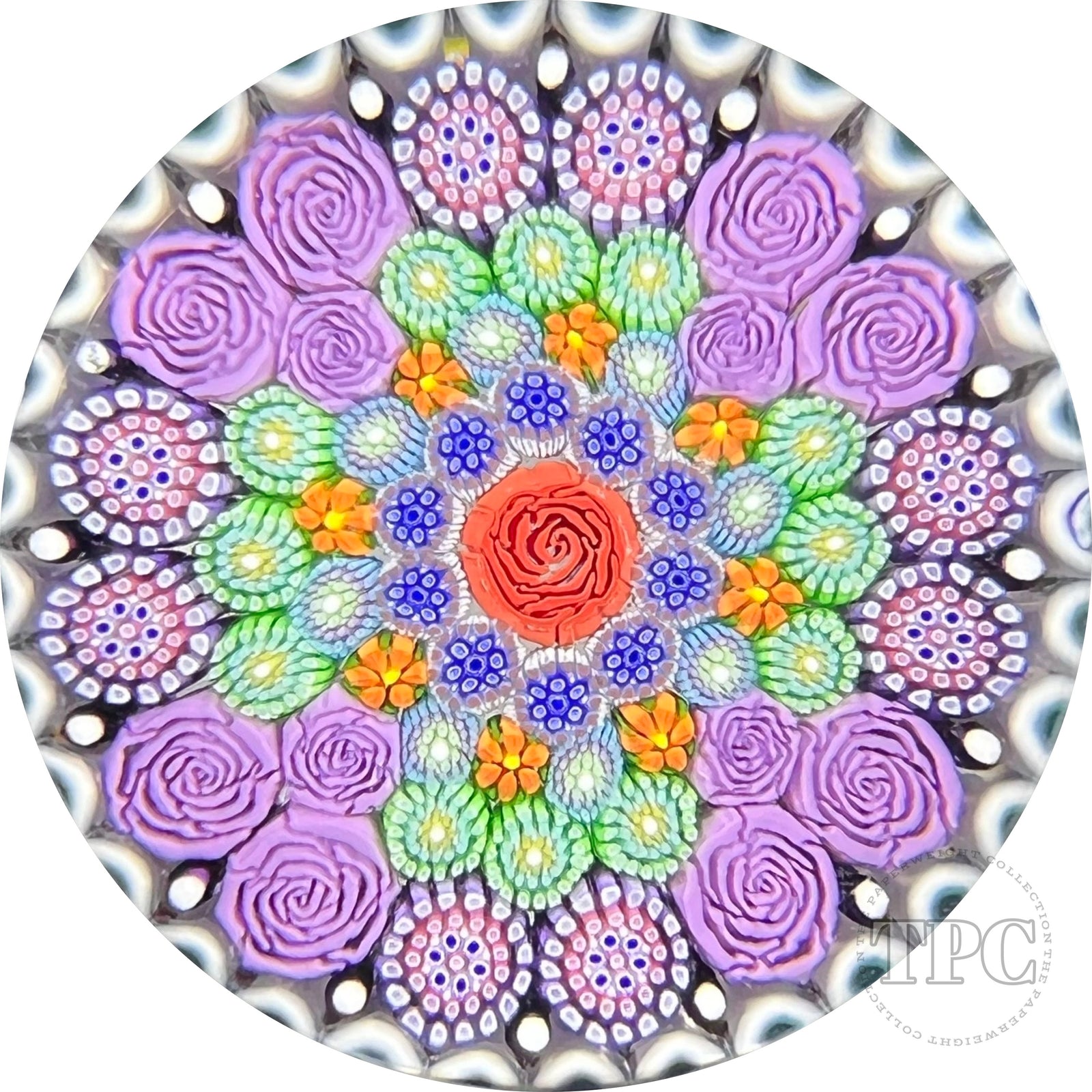 Michael Hunter 2022 Glass Art Paperweight Patterned Complex Millefiori with Roses & Daises in Staves