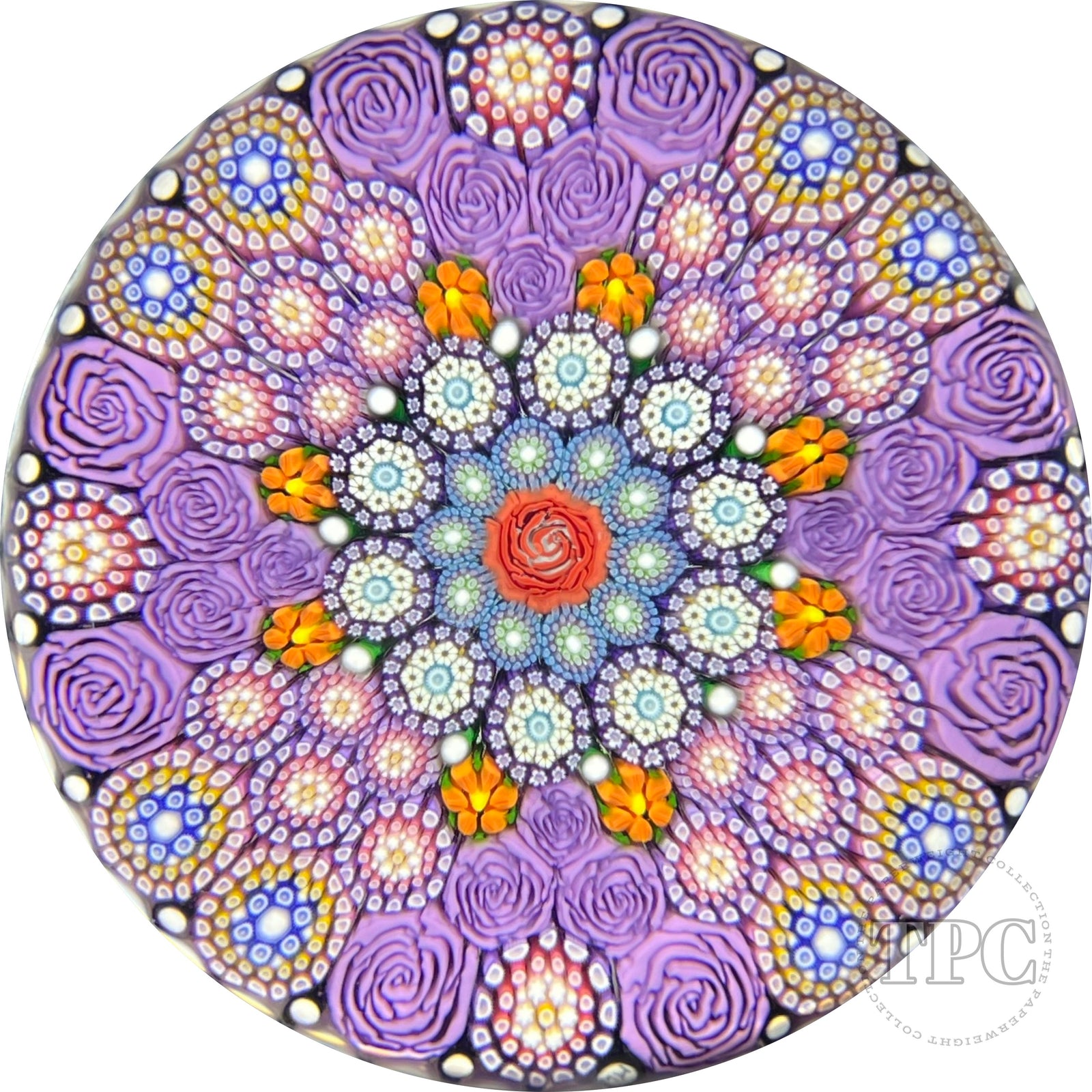 Michael Hunter 2022 Glass Art Paperweight Paneled Complex Millefiori with Roses & Daisies in Staves