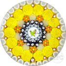 Michael Hunter 2022 Glass Art Paperweight Concentric Complex Millefiori with Yellow Roses & Gouldian Finch Picture Murrine in White Stave Basket
