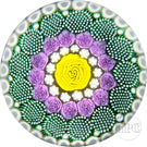 Michael Hunter 2022 Glass Art Paperweight Concentric Complex Millefiori with Large Yellow Rose in White Stave Basket