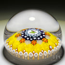 Michael Hunter 2022 Glass Art Paperweight Concentric Complex Millefiori with Yellow Roses & Gouldian Finch Picture Murrine in White Stave Basket