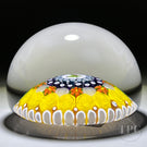 Michael Hunter 2022 Glass Art Paperweight Concentric Complex Millefiori with Yellow Roses & Gouldian Finch Picture Murrine in White Stave Basket