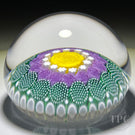 Michael Hunter 2022 Glass Art Paperweight Concentric Complex Millefiori with Large Yellow Rose in White Stave Basket
