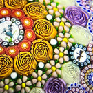 Michael Hunter 2022 Glass Art Paperweight Concentric Complex Millefiori with Roses, Daisies and Picture Murrine